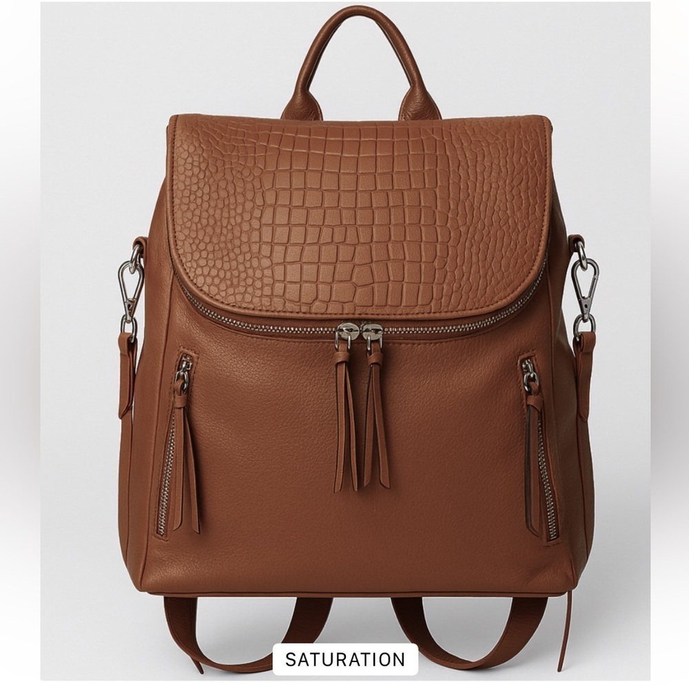 Cluci Brown Leather Backpack Crossbody Computer Bag NWOT